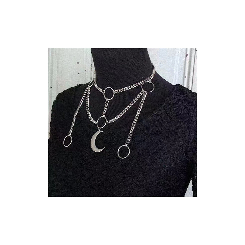 (D) Necklace, neck chain, velvet collarbone chain, black moon, cute pendant