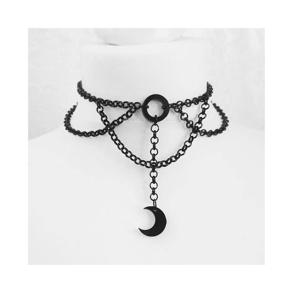 (A) Necklace, neck chain, velvet collarbone chain, black moon, cute pendant