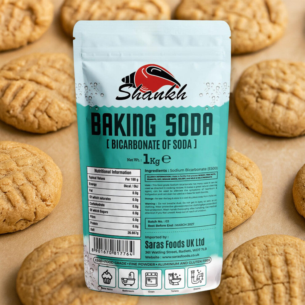 Shankh Baking Soda - 1kg | Food-Grade Sodium Bicarbonate | Multi-Purpose | Ideal for Baking, Cleaning, Deodorizing & More