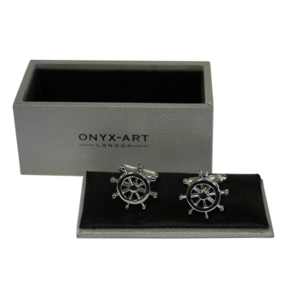 Chrome Ship's Wheel Cufflinks