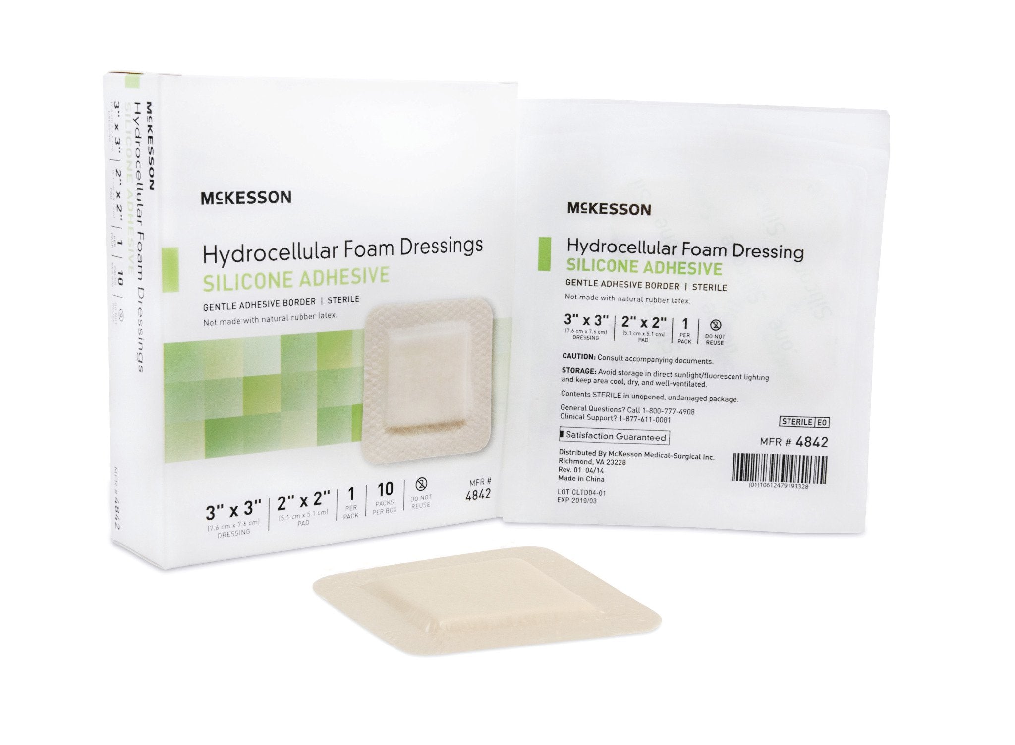 McKesson Silicone Foam Dressing, 3" x 3", 10 Each - Box