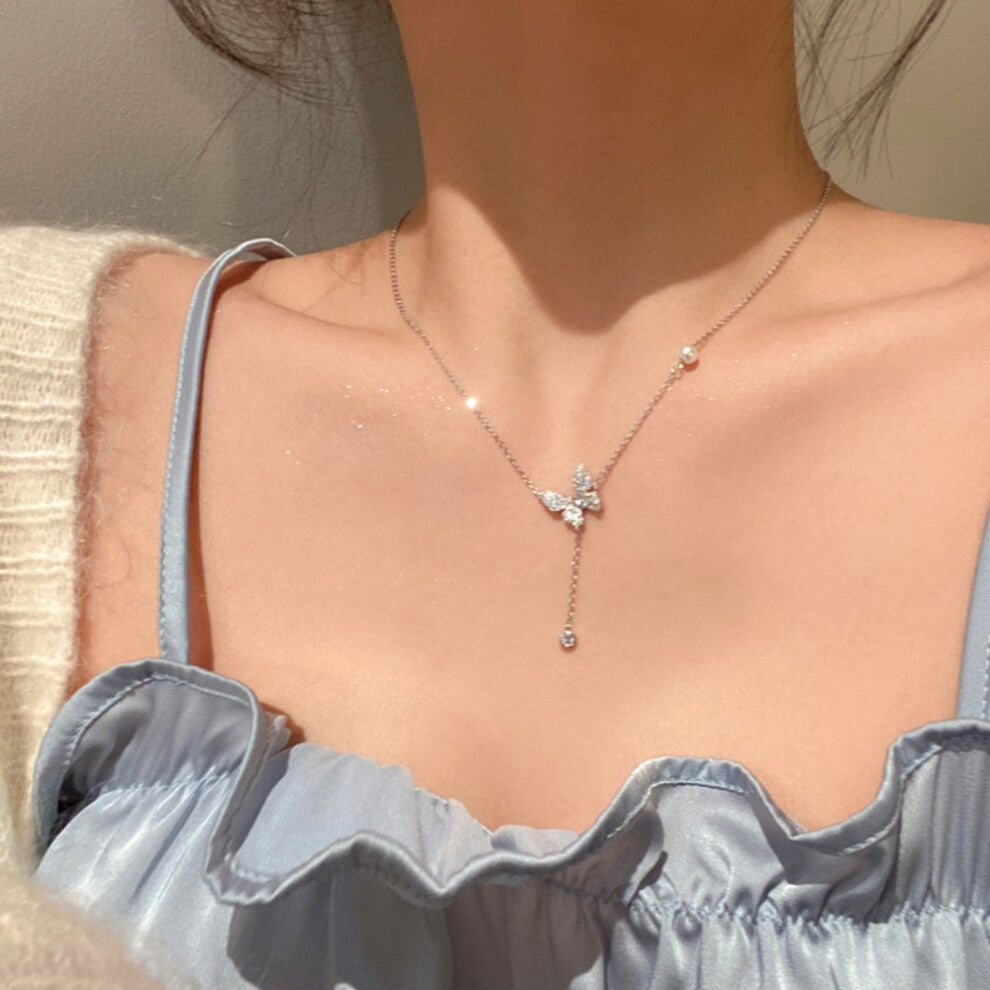 (XL0131) Pearl necklace for women's spring and summer S925 sterling silver high-end collarbone chain, versatile pendant