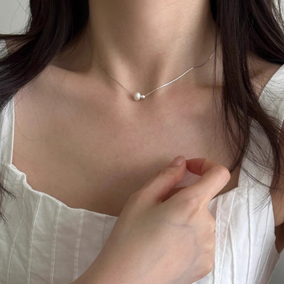 (XL0138) Pearl necklace for women's spring and summer S925 sterling silver high-end collarbone chain, versatile pendant