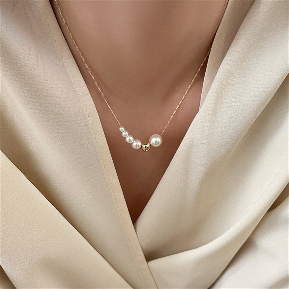 (XL0285 Gold) Pearl necklace for women's spring and summer S925 sterling silver high-end collarbone chain, versatile pendant