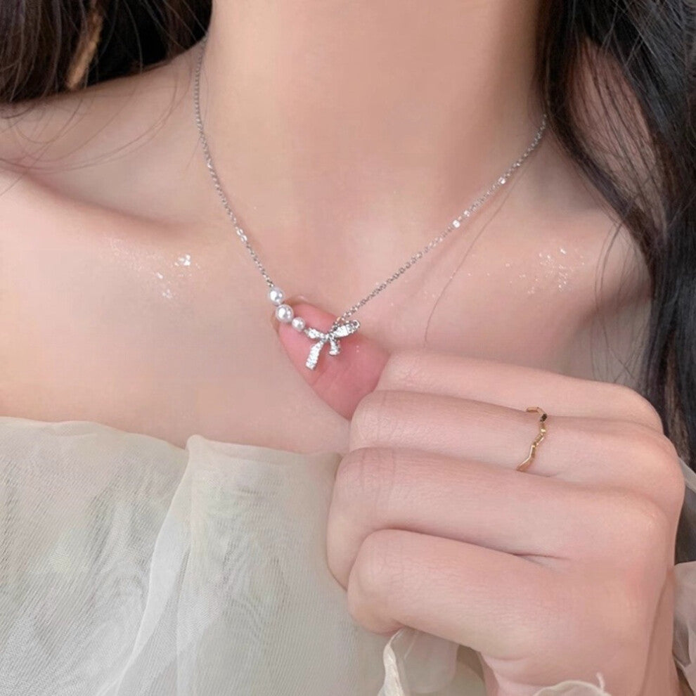 (XL0289) Pearl necklace for women's spring and summer S925 sterling silver high-end collarbone chain, versatile pendant