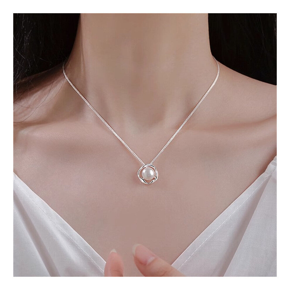 (XL0416) Pearl necklace for women's spring and summer S925 sterling silver high-end collarbone chain, versatile pendant
