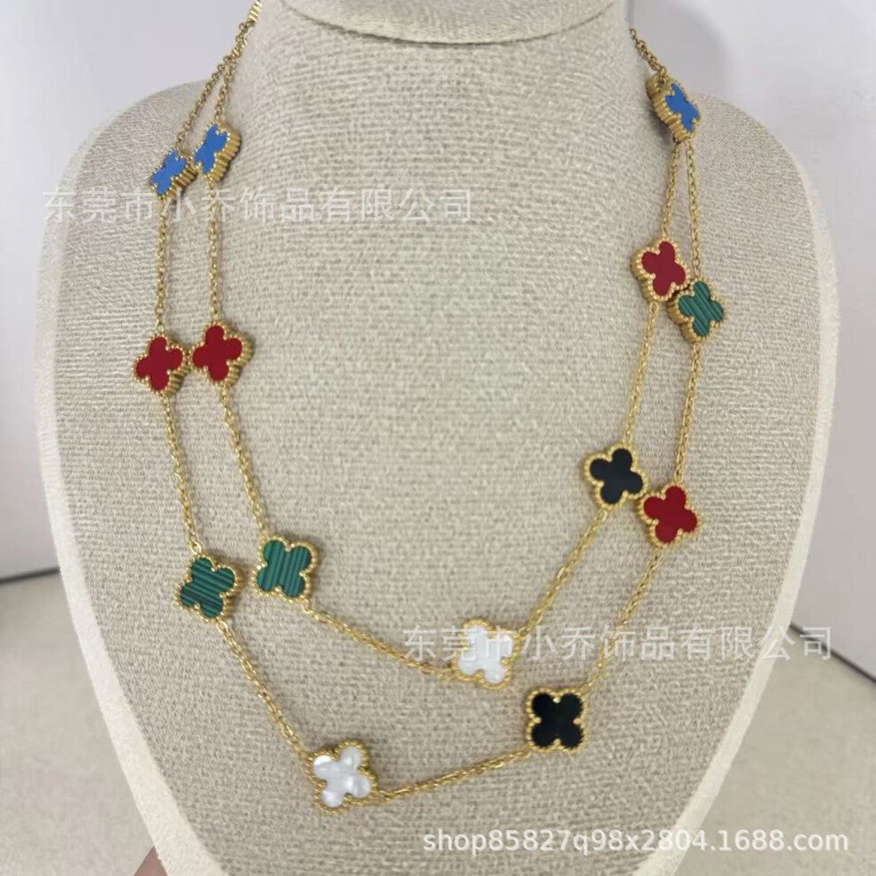(Multi-color 20-flower necklace) Lucky four-leaf clover necklace, a fashionable and light luxury 18K gold collarbone chain necklace for women