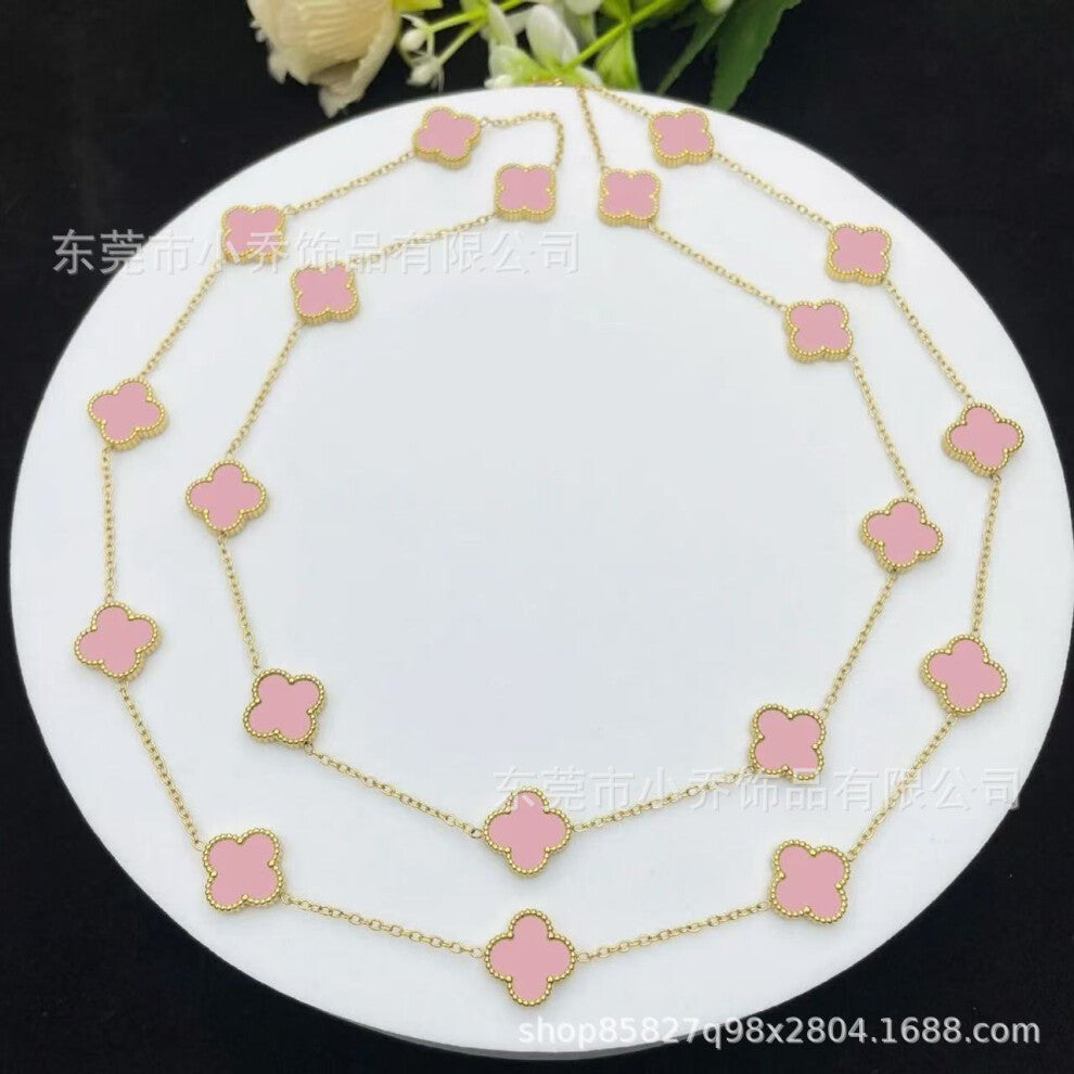 (Pink 20-flower necklace) Lucky four-leaf clover necklace, a fashionable and light luxury 18K gold collarbone chain necklace for women