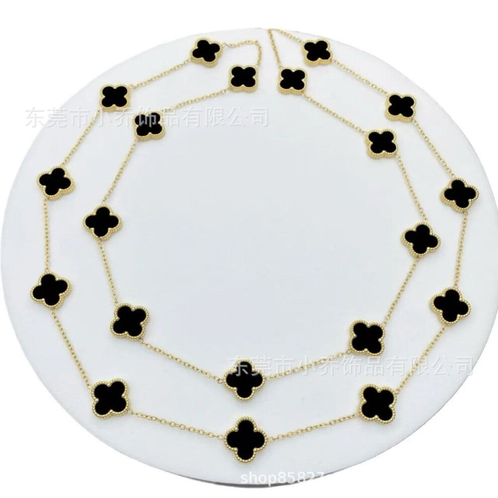 (Black 20-flower necklace) Lucky four-leaf clover necklace, a fashionable and light luxury 18K gold collarbone chain necklace for women
