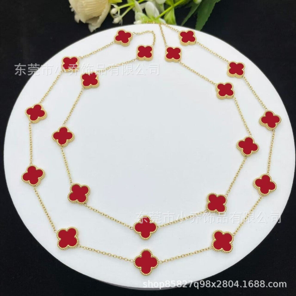 (A red 20-flower necklace) Lucky four-leaf clover necklace, a fashionable and light luxury 18K gold collarbone chain necklace for women