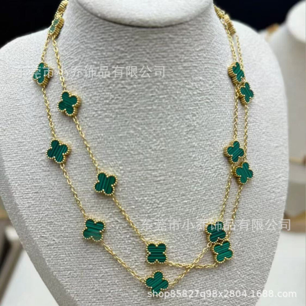 (Green 20-flower necklace) Lucky four-leaf clover necklace, a fashionable and light luxury 18K gold collarbone chain necklace for women