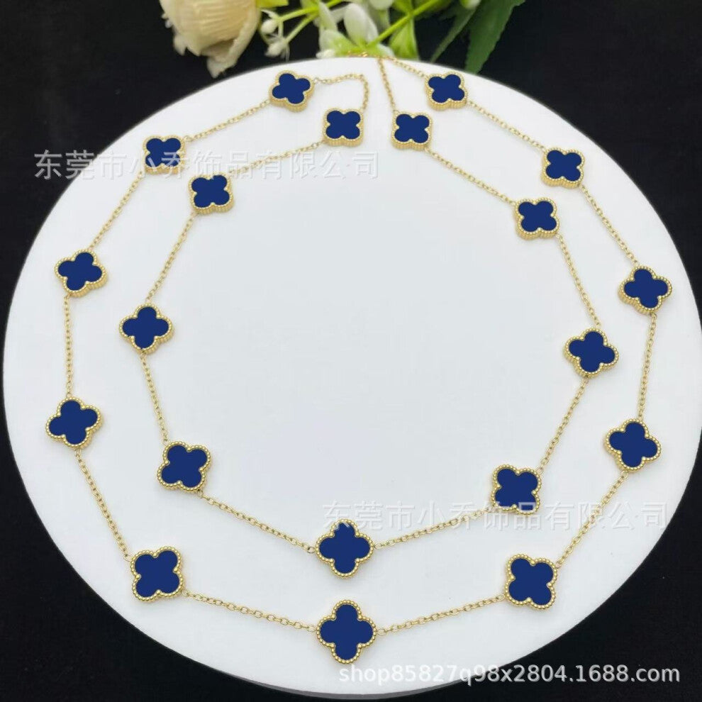 (Deep blue 20-flower necklace) Lucky four-leaf clover necklace, a fashionable and light luxury 18K gold collarbone chain necklace for women