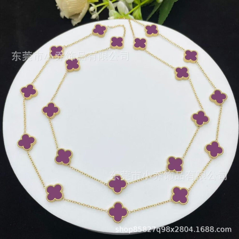 (Purple 20-flower necklace) Lucky four-leaf clover necklace, a fashionable and light luxury 18K gold collarbone chain necklace for women