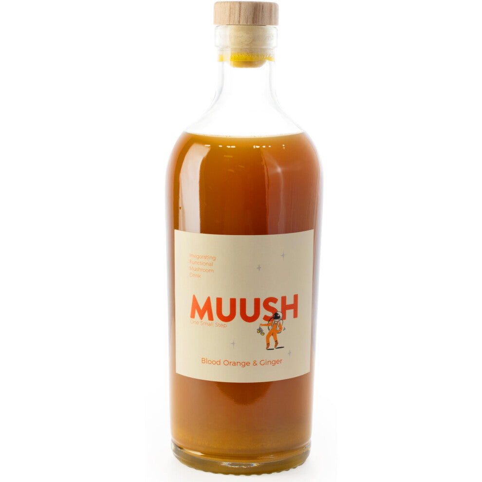 MUUSH Blood Orange and Ginger Mushroom Cordial Juice Drink 70cl x 1 Bottle - Low Sugar Vegan Health Table Drink Non-Alcoholic Mixer - Lion?s Mane &