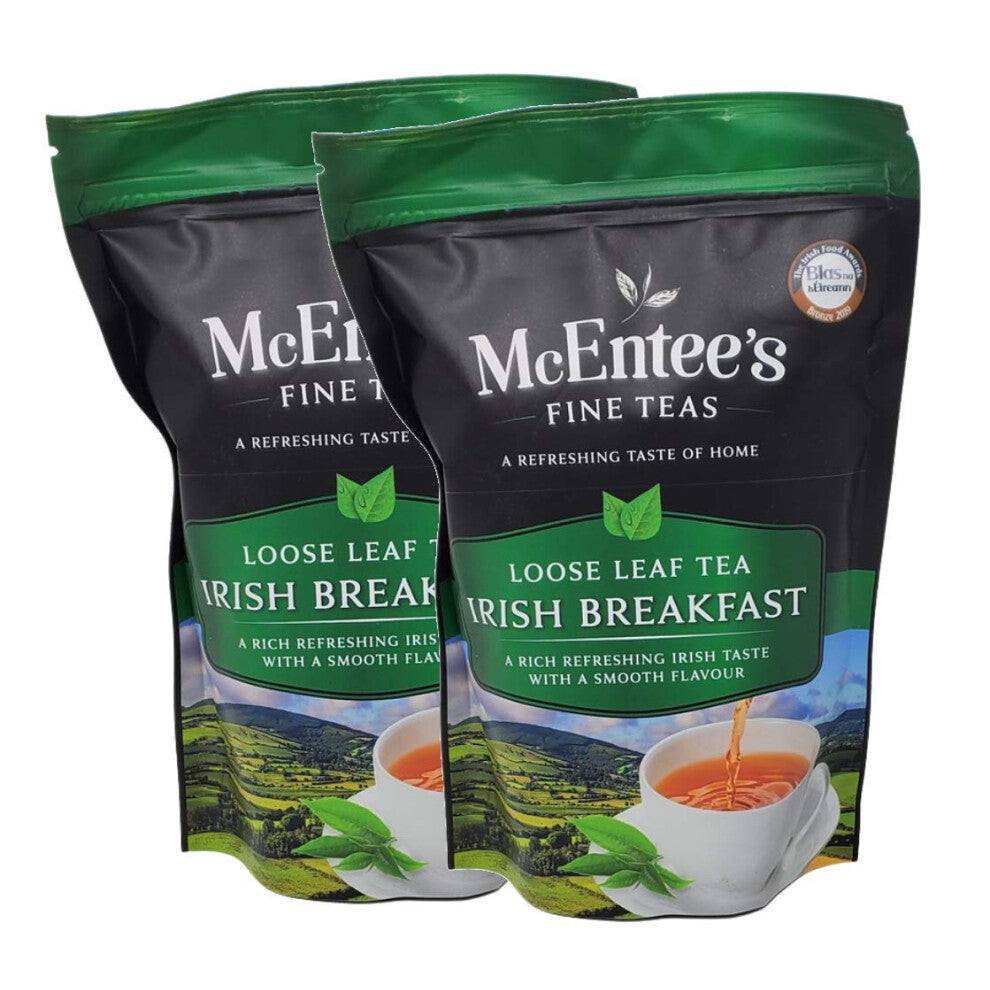 McEntee's Irish Breakfast Tea (Pack of 2). A 250g Bags. AWARD WINNING, BLENDED IN IRELAND. STRONG & CITRUSY. A Blend of Ceylon and Assam Tea?s.