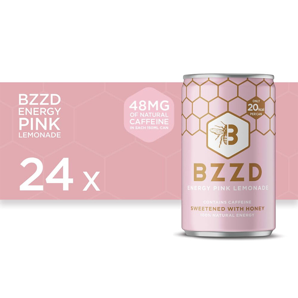 BZZD Energy - 100% Natural Energy Drink - Low Calorie Pink Lemonade Energy Mixer - 24 x 150ml Cans