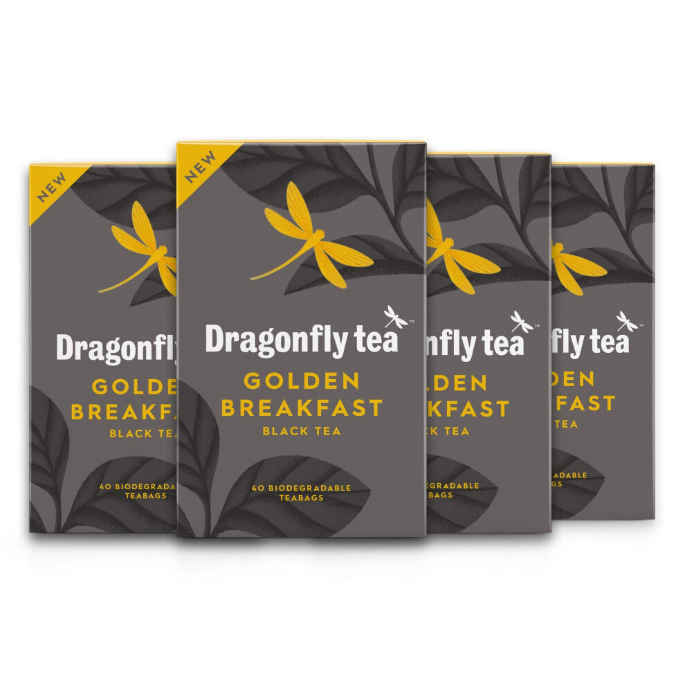 Dragonfly Tea Golden Breakfast Black Tea, 4x40 (160 Tea Bags) Bright & Smooth English Breakfast Tea, Biodegradable Teabags, TeaBags Bulk,All Day