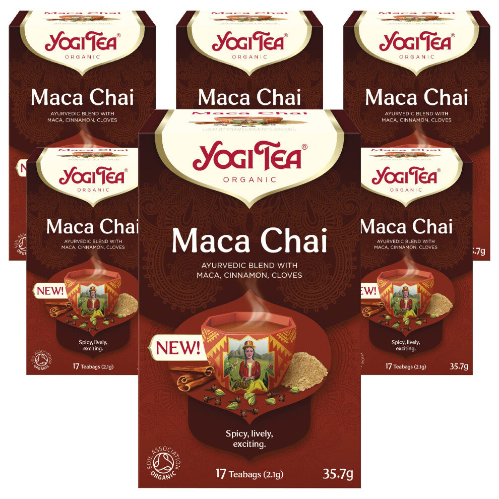 Yogi Tea, Maca Chai, Organic Herbal Tea, Blend of Cinnamon, Cloves and Maca, 6 Packs x 17 Tea Bags (102 Teabags Total)