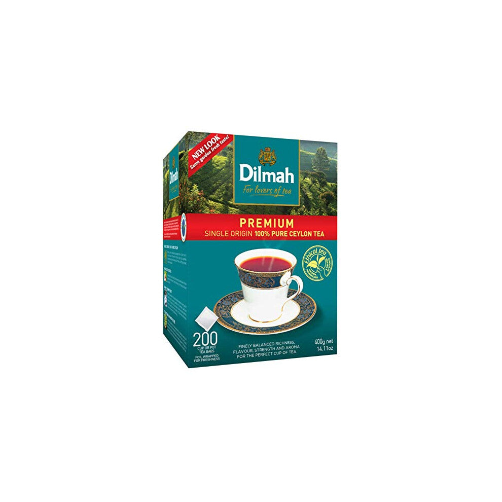 Dilmah Tea Bags | Premium Single Origin, 100% Pure Ceylon Tea, 200 Tea Bags, No Additives, Ethically Grown & Packed in Sri Lanka