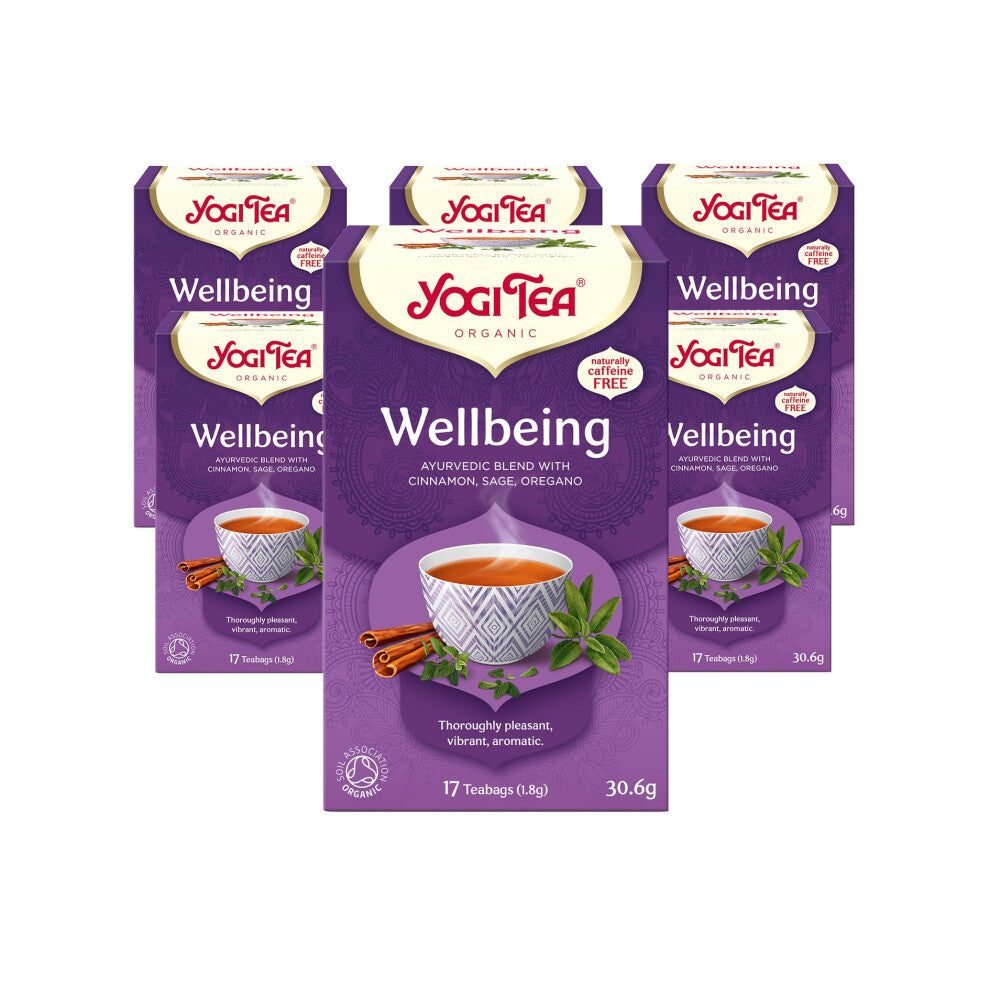 Yogi Tea, Wellbeing, Organic Herbal Tea, Naturally Caffeine Free, Blend of Cinnamon, Sage and Oregano, 6 Packs x 17 Tea Bags (102 Teabags Total)
