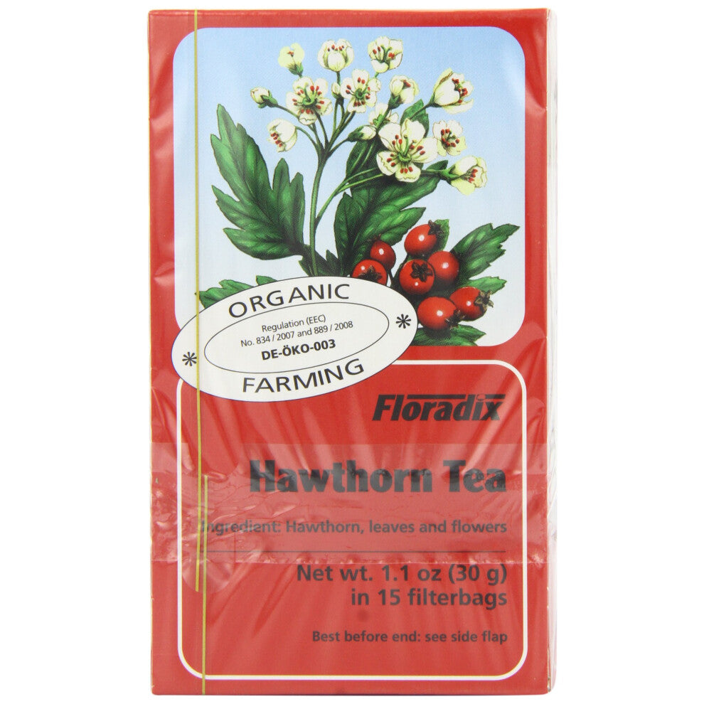 Floradix Organic Hawthorn Herbal Tea 15 Bags (Pack of 6, Total 90 Teabags)