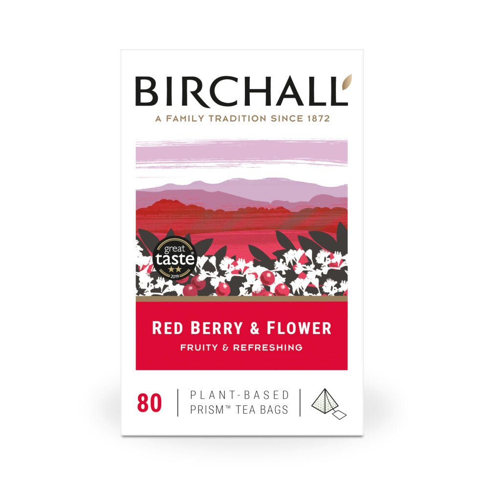 Birchall Tea Bags, Red Berry & Flower Tea Gift, Caffeine Free Tea Bursting with Full Flavour, Perfect Vegan Gifts, 80 Plant-Based Prism Tea Bags