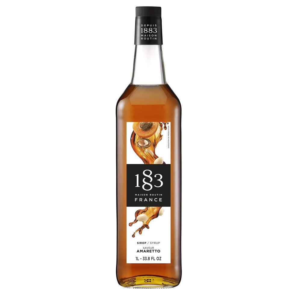 1883 Maison Routin Premium Amaretto Flavoured Syrup for Cocktails, Mocktails, Coffee, Desserts Glass 1L