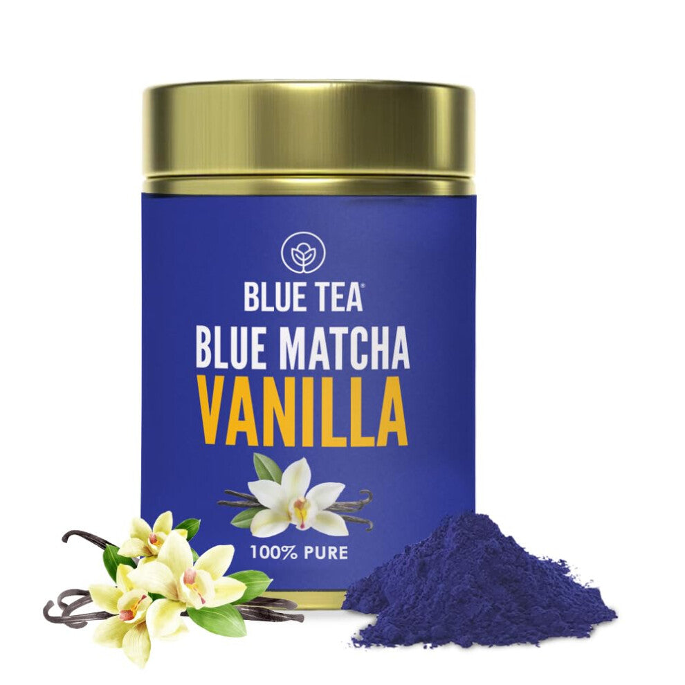 BLUE TEA - Vanilla Matcha Powder - 50 gram || HEALTHY SUPERFOOD | Culinary Grade - Dessert, Muffins, Noodles - For Gift - Reuseble Tin Packaging