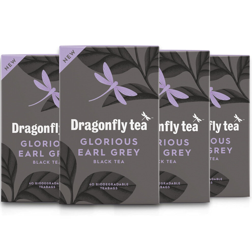 Dragonfly Glorious Earl Grey Black Tea, 4 x 40 Organic Tea Bags (160 Teabags), Bright & Smooth Earl Grey Tea Bags, Biodegradable Teabags, Tea Bags