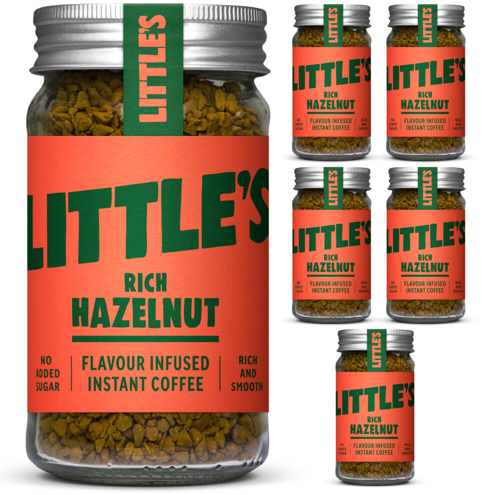 Little's Rich Hazelnut Flavoured Instant Coffee, 6 Pack (50g x 6) - Rich & Smooth Coffee, Infused With Hazelnut Flavour - Vegan Friendly, Low