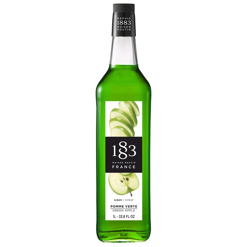 1883 Maison Routin Premium Green Apple Syrup for Cocktails, Mocktails, Iced Tea, Desserts, Bubble Tea Glass1L