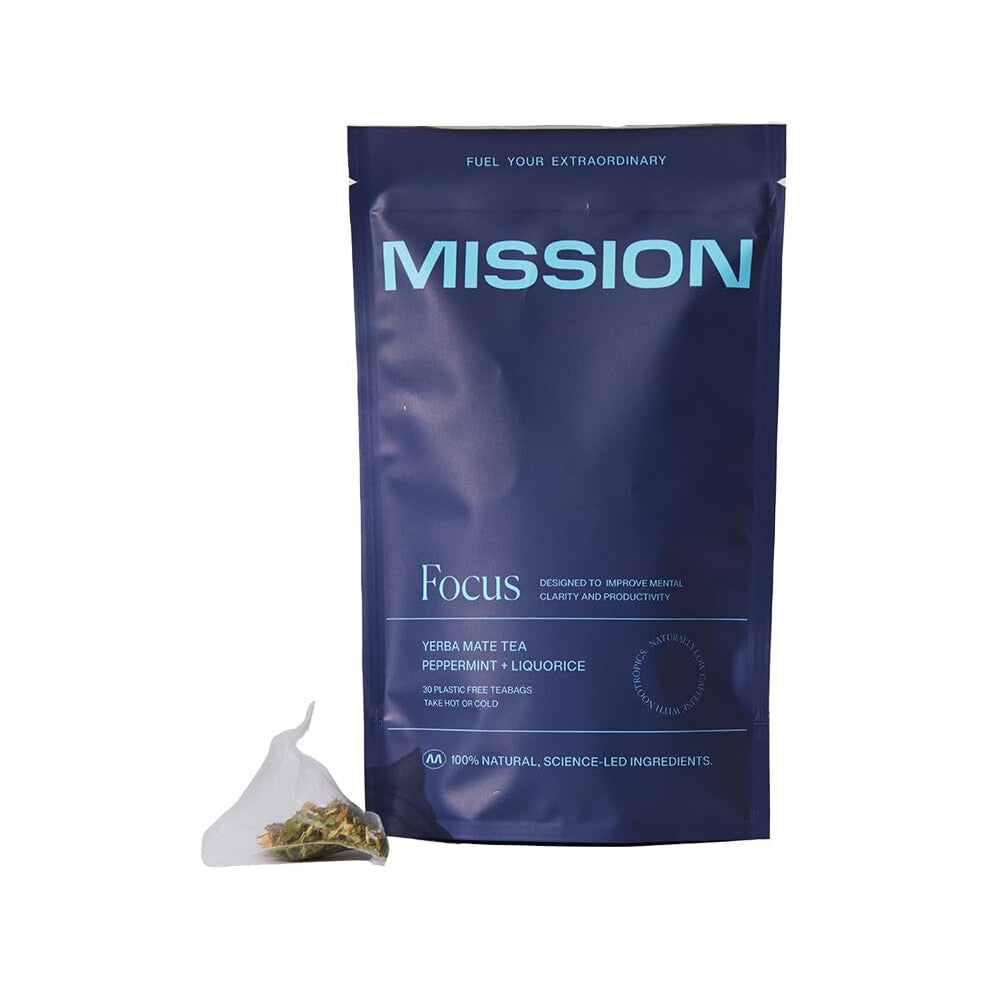 MISSION - Focus Tea - Yerba Mate Tea with Mint & Liquorice - Improve Mental Clarity - 30 Pyramid Tea Bags
