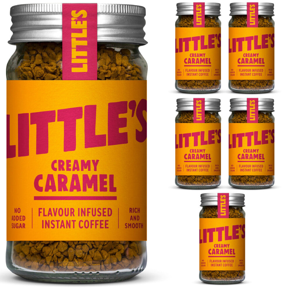 Little's Creamy Caramel Flavoured Instant Coffee, 6 Pack (50g x 6) - Rich & Smooth Coffee, Infused With Caramel Flavour - Vegan Friendly, Low