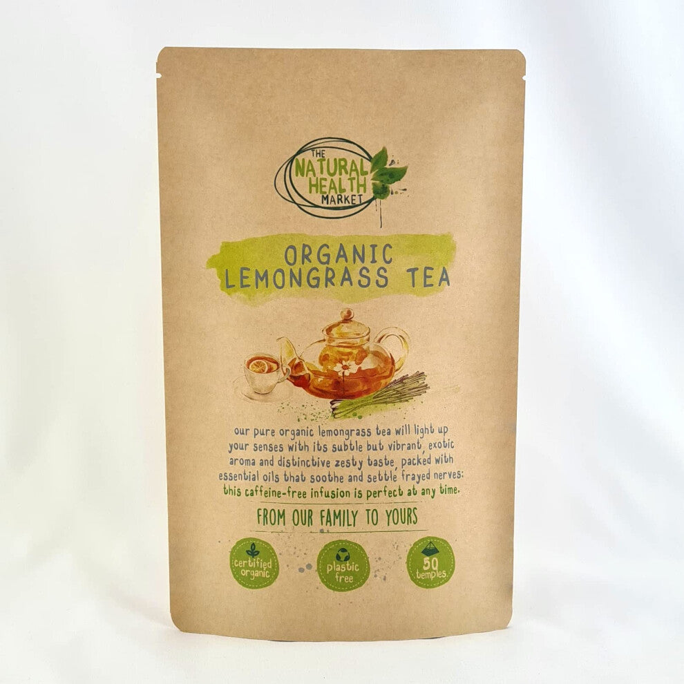 Organic Lemongrass Tea Bags - 50 Bag Pack - Pure, Natural, Caffeine-Free Herbal Tea in Biodegradable Pyramid Bags - Eco-Friendly Packaging, Supports