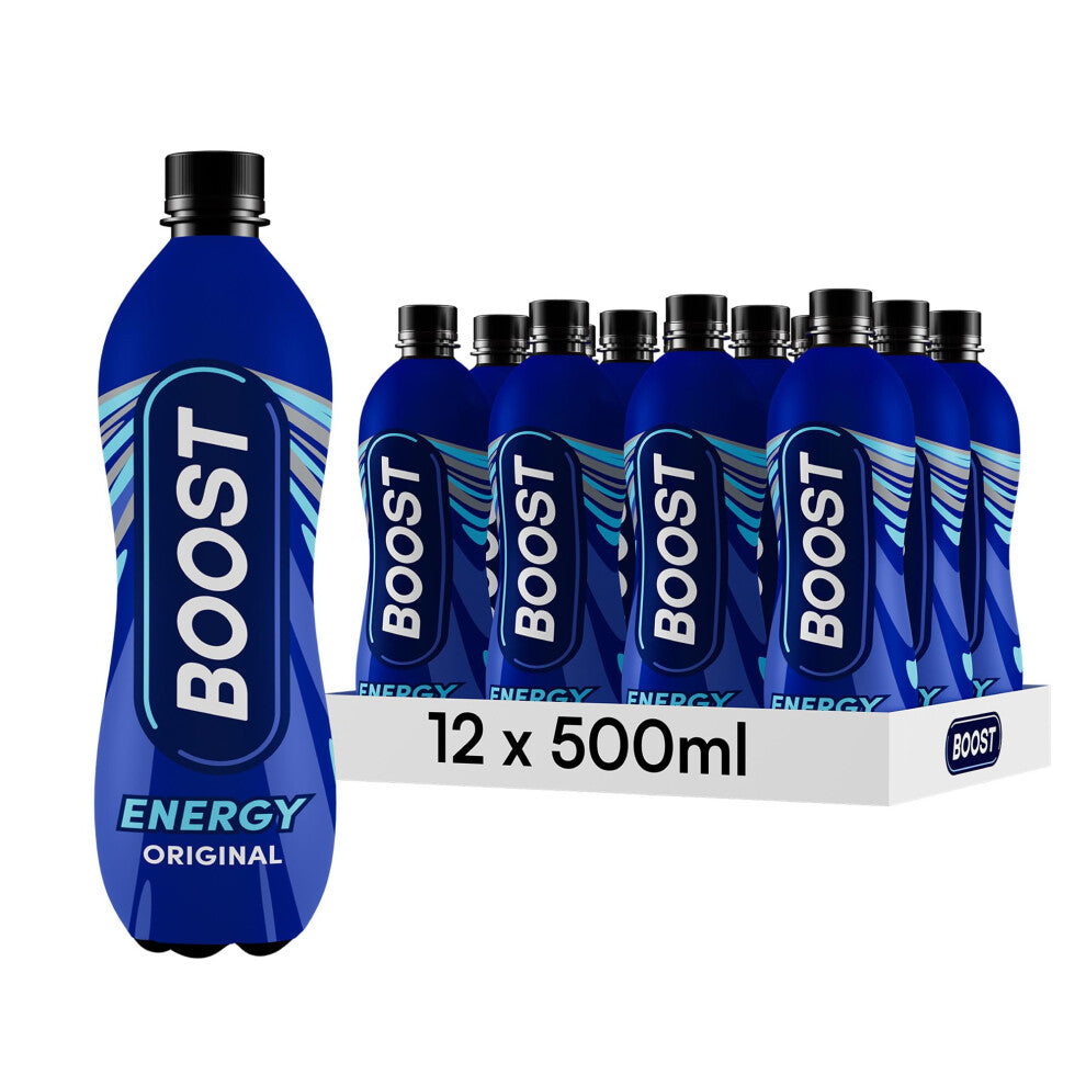 Boost Energy Drink Original Flavour - 12 Pack Drinks with Caffeine, Taurine and Vitamin B | Carbonated Energy Drinks | Gluten Free Vegan Low Calorie