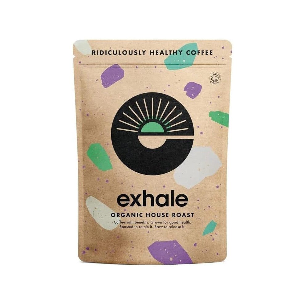 EXHALE Organic Wholebean Coffee - 225G PACK - Mycotoxin Free & Suitable for Bulletproof Coffee. Single Origin and 100% Arabica Beans - Medium Roast