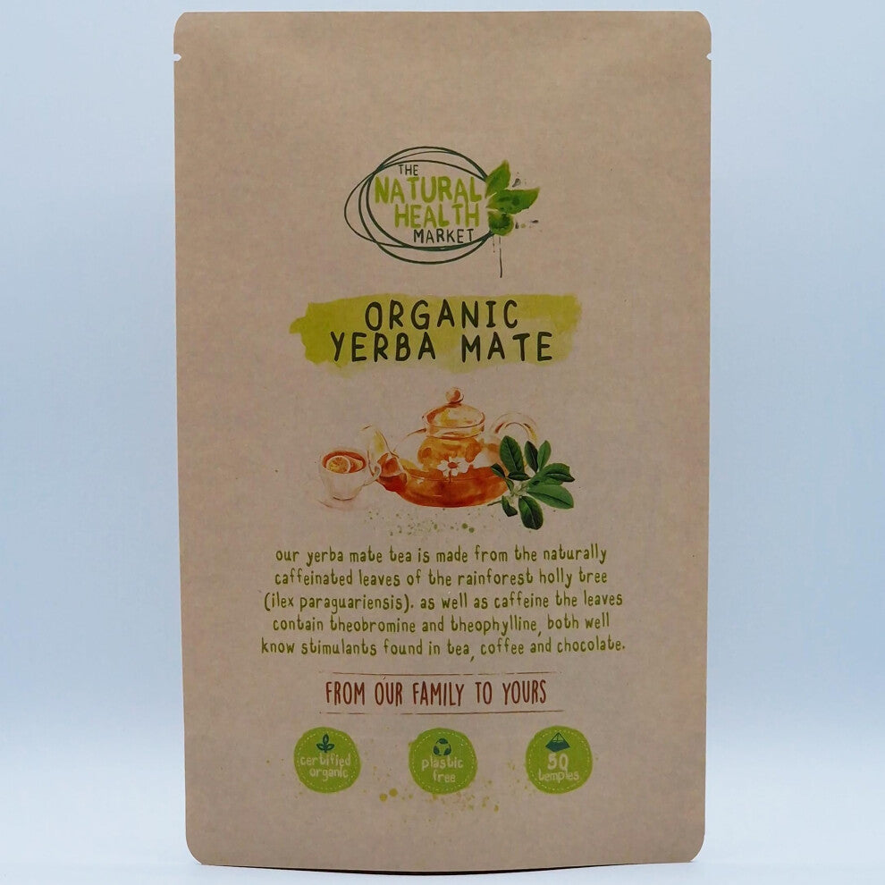 Organic Yerba Mate Tea Bags by The Natural Health Market | Plastic Free Product | A Powerful Stimulant Containing Natural Vitamins & Minerals (50