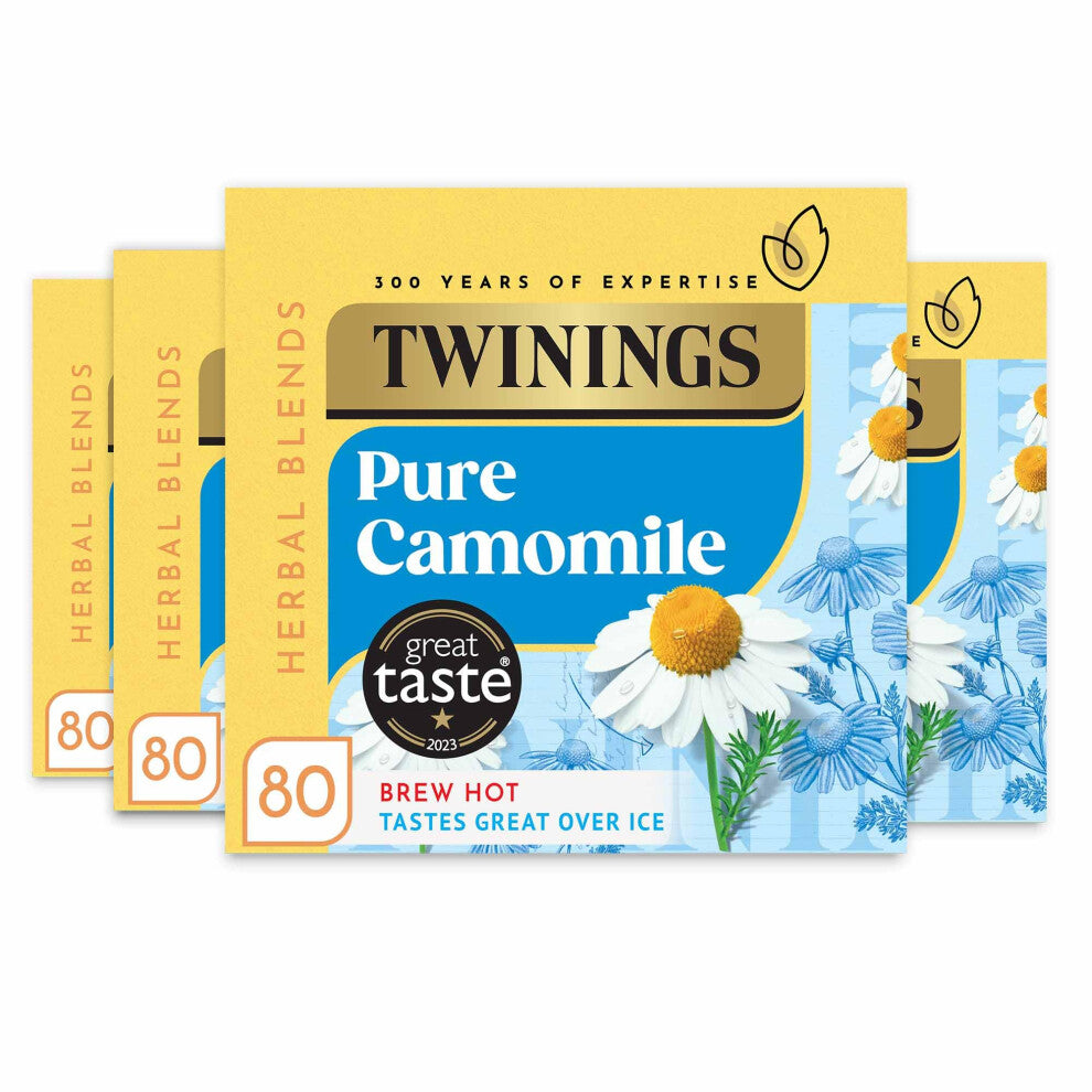 Twinings Pure Camomile Flavoured Tea - 320 BiodegradableTea Bags (Multipack of 4 x 80 Bags), Caffeine & Sugar Free Herbal Vegan Tea , Soothing &