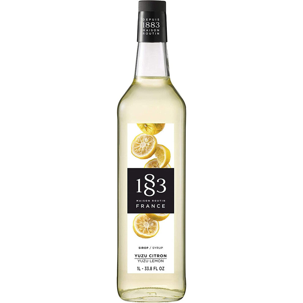 1883 Maison Routin Premium Yuzu Lemon Syrup for Cocktails, Mocktails, Iced Tea, Desserts & Bubble Tea Glass 1L