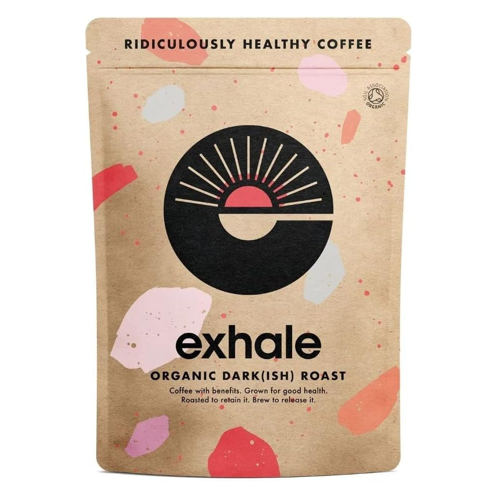 EXHALE Organic Wholebean Coffee - NEW LARGE 450G PACK - Mycotoxin Free & Suitable for Bulletproof Coffee. Single Origin and 100% Arabica Beans - Dark