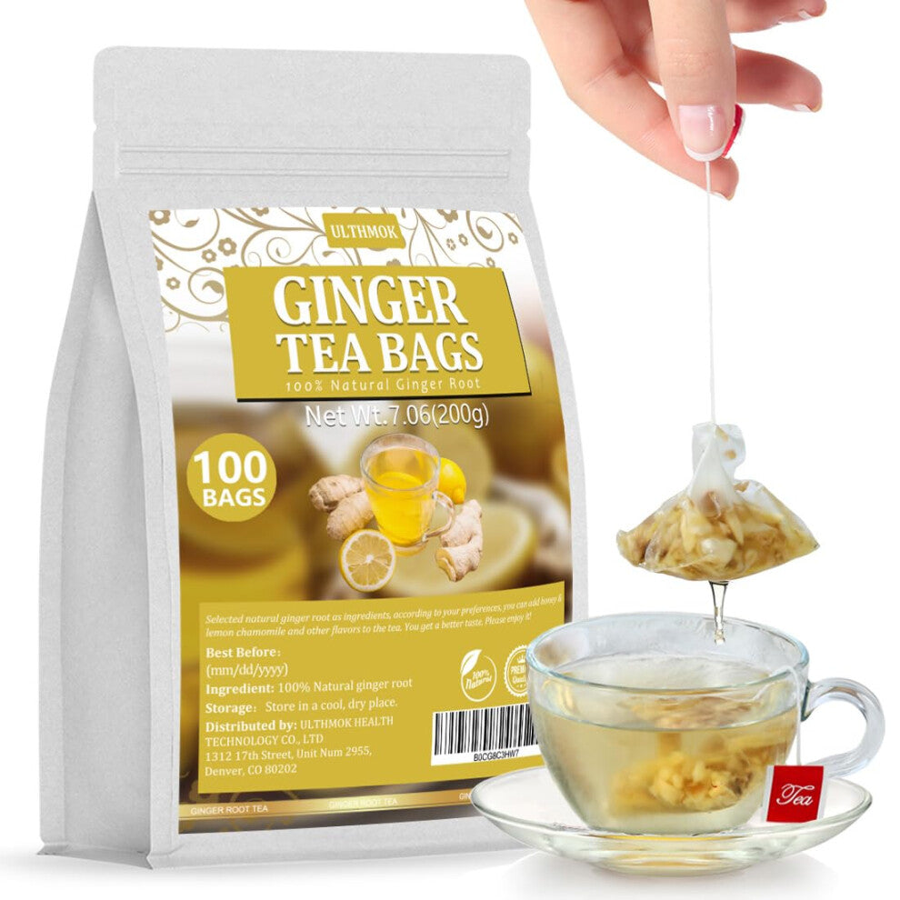 Premium Ginger Tea,100 Tea Bags,100% Pure Ginger Root,No Additives & Caffeine Free.?