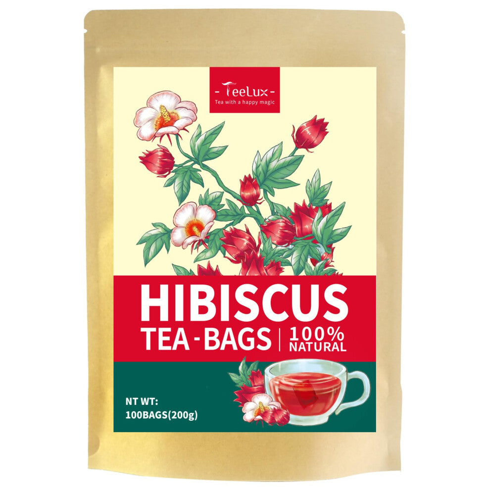 TeeLux Hibiscus Tea Bags 100 Count, Pure Natural Hibiscus Flowers, Caffeine Free, Tart Fragrant Herbal Tea, Biodegradable Tea Bags