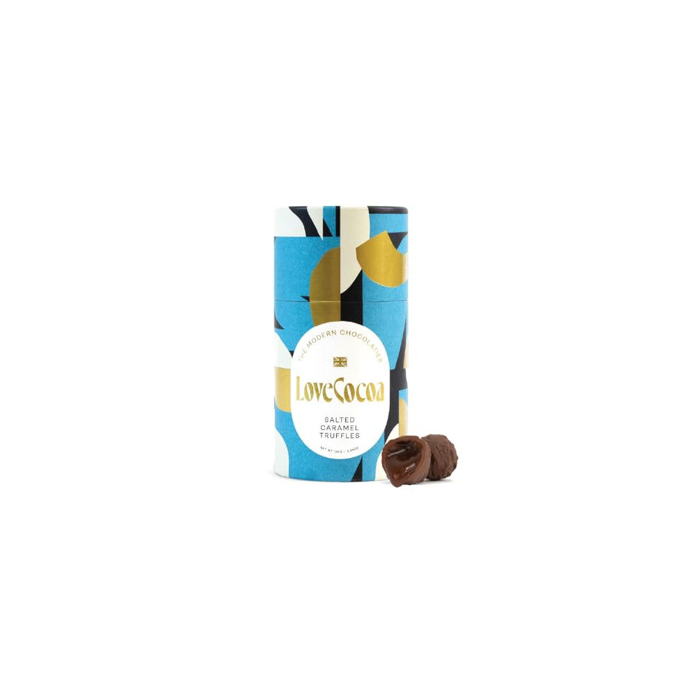 Love Cocoa Salted Caramel Chocolate Truffles in luxury gift tube - Chocolate with Gooey Caramel filling - Perfect For Birthdays, Anniversaries,