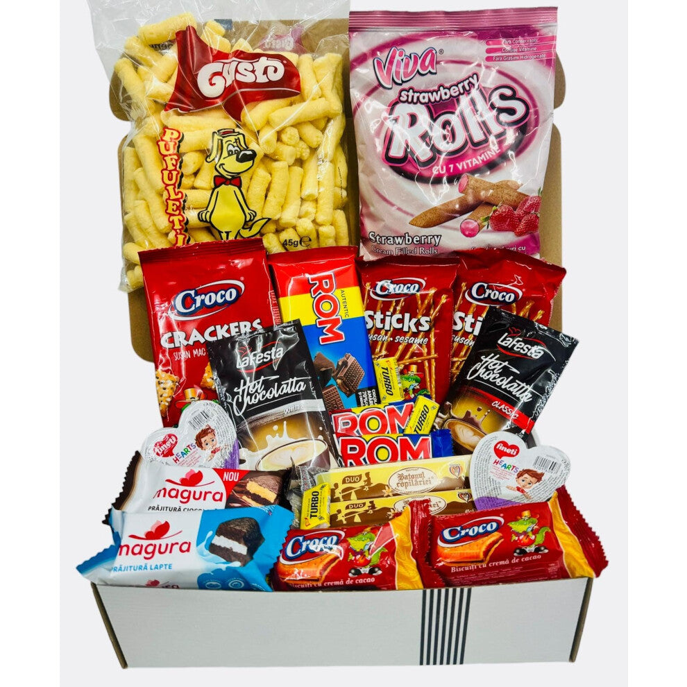 A Taste of Romanian Sweets Gift Box with a Selection of The Best Romanian Treats and Sweets Variety of 16-18 Romanian Products, Perfect for a Gift,