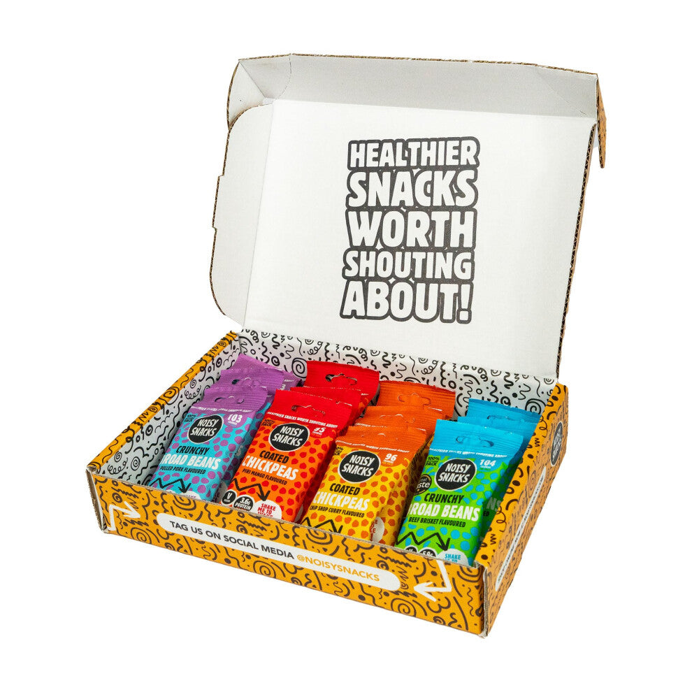 Noisy Snacks Healthy Snack Gift Box - Chickpea & Broad Beans Gift Hamper - Vegan Snacks - Variety Pack - Low Calorie, High Protein, Gluten-Free, Full