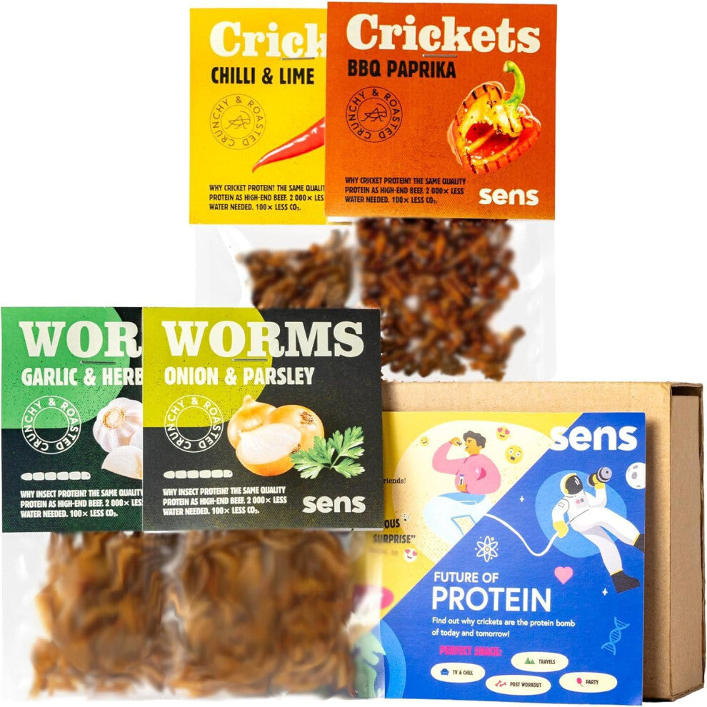 SENS Edible Insect Mix, Party Snack, Roasted Crickets and Mealworms, Crispy Snack Rich in Proteins, Gift Idea for Foodies