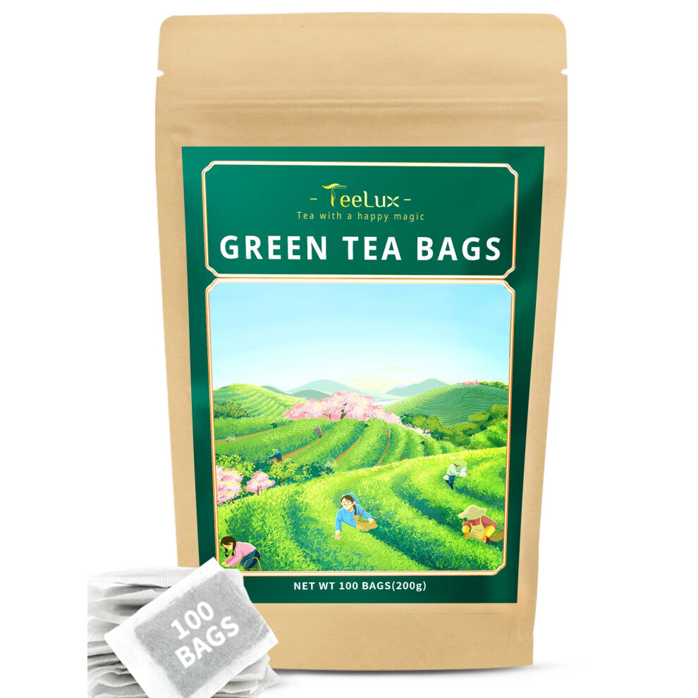 TeeLux Pure Green Tea Bags 100 Teabags, Vegan, Refreshing, Rich in Antioxidants, Natural, Unbleached Biodegradable Tea Bags