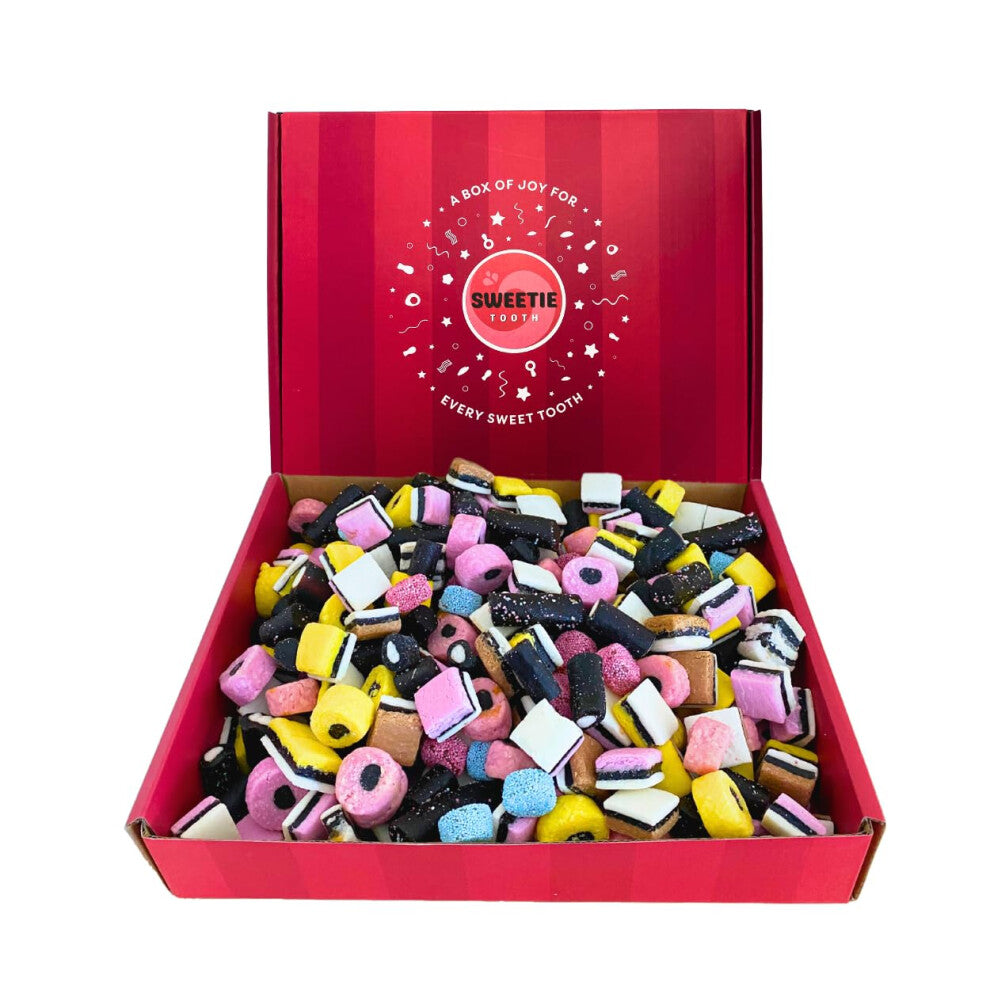 Sweetie Tooth Premium Liquorice Allsorts 1kg Hamper Gift Box - Liquorice Allsorts Sweets for Fathers Day, Christmas, Valentines, Birthday, Easter,