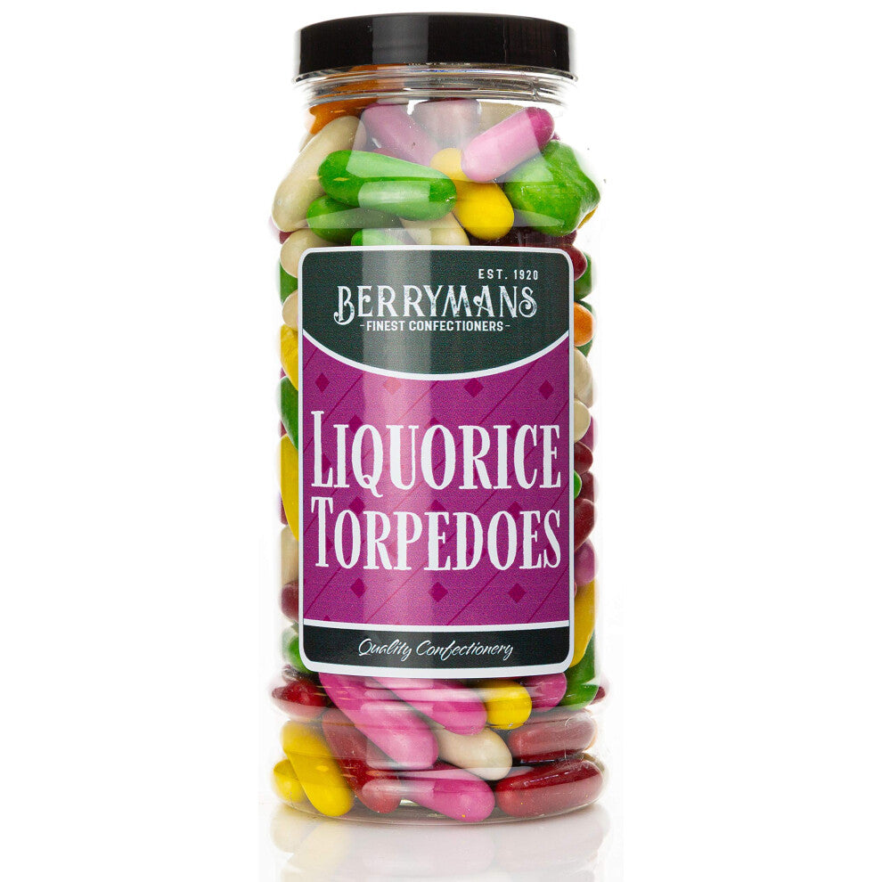 Original Liquorice Torpedoes Retro Sweets Gift Jar By Berrymans Sweet Shop - Classic Sweets, Traditional Taste.