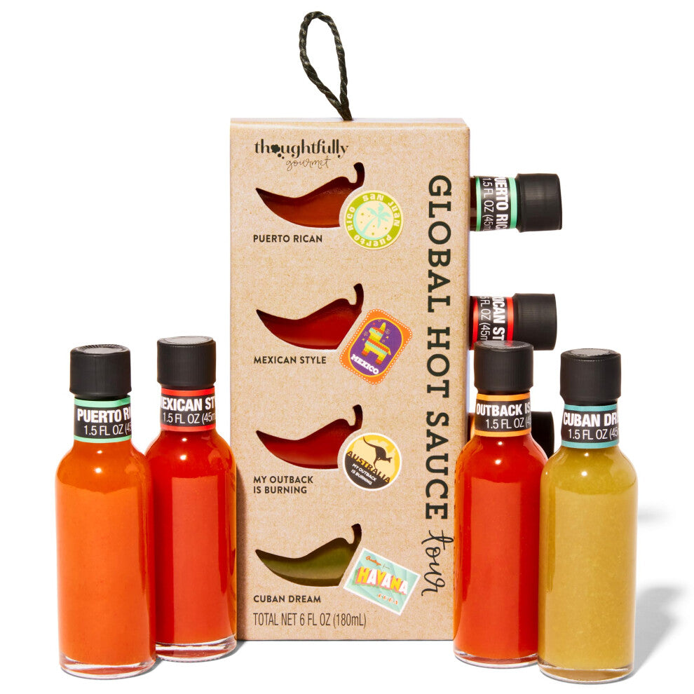 Thoughtfully Gourmet, Global Hot Sauce Gift Set, Internationally Inspired Flavors Include Puerto Rican Mango Habanero, Mexican Style Hot Sauce & More,